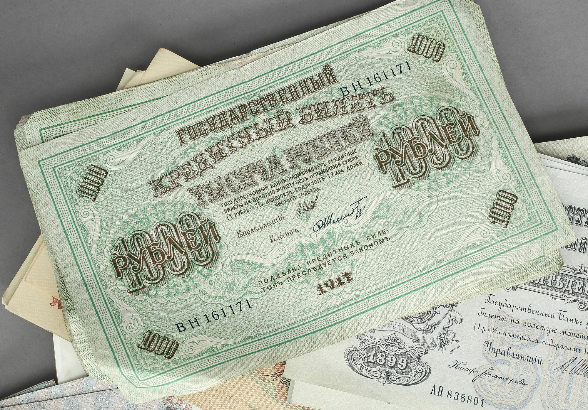 SAMLING SEDLAR, Ryssland, sent 1800- tidigt 1900-tal.