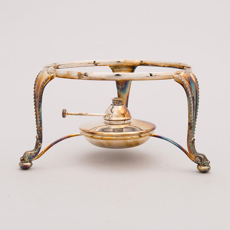 SERVERINGSKÄRL MED RECHAUD, 3 delar, försilvrat, Mappin & Webb, England. 1900-talets senare hälft.