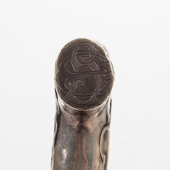 PROMENADKÄPP, trä, silverkrycka, art nouveau, Sverige 1900-talets början.