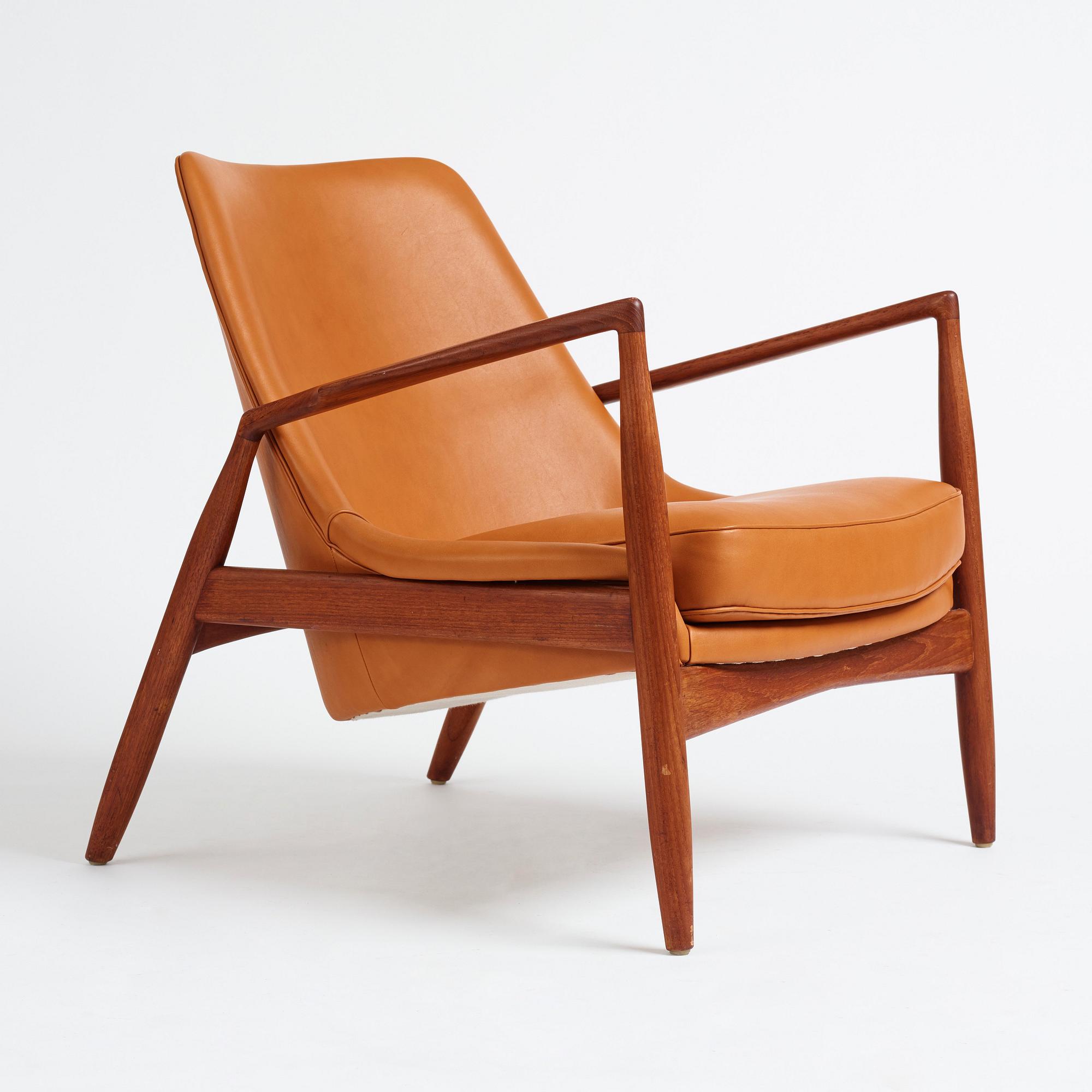Ib Kofod-Larsen, a teak and brown leather 'Sälen' easy chair, OPE Möbler, Jönköping 1950s.