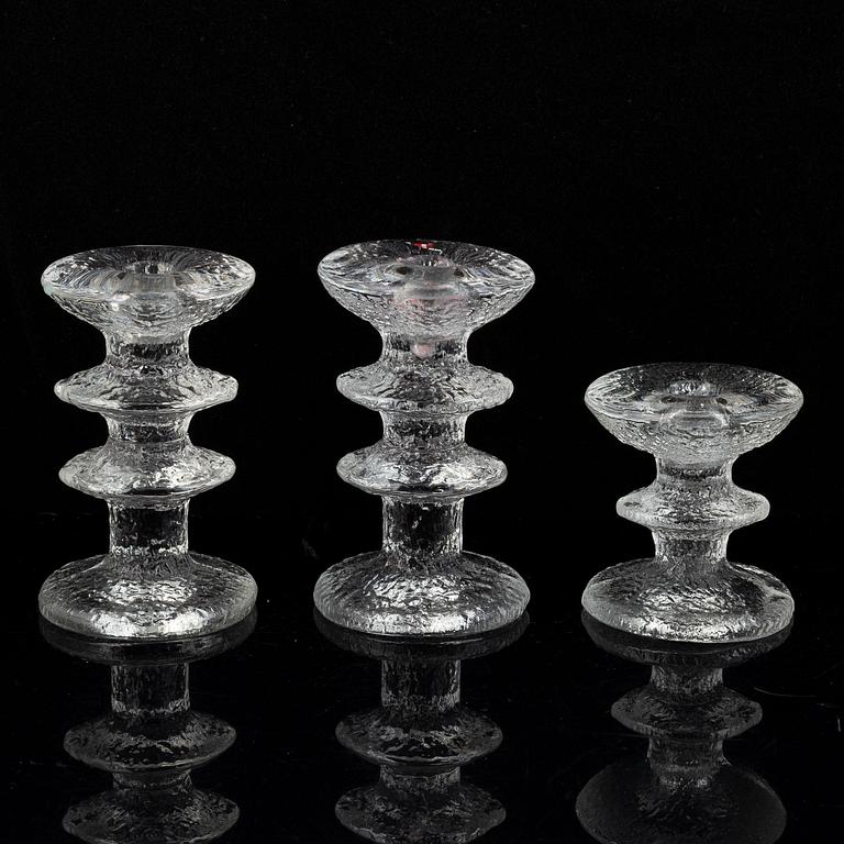Timo Sarpaneva, a set of five glass candle sticks, 'Festivo', Iittala, Finland. Designed 1966.