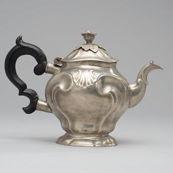 A Rococo pewter tea-pot by S Pilström 1779.