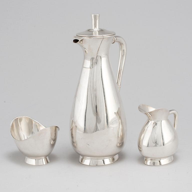 A three piece sterling silver coffee set, Germany. 20th century.