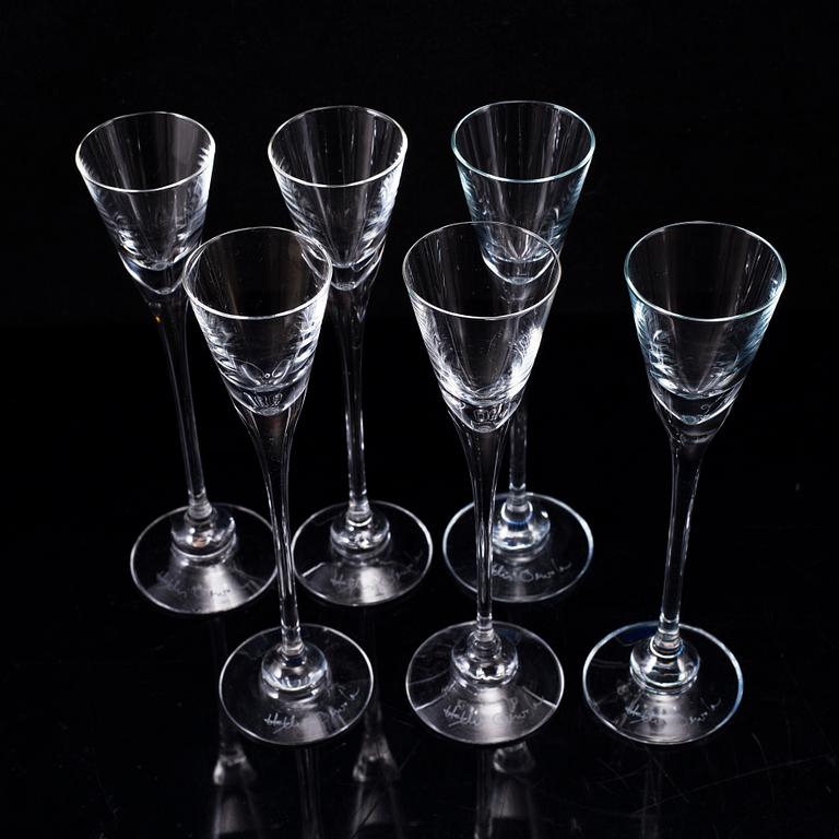 6 glasses, "Aurora", signed Heikki Orvola, Finn Crystal, Arabia Finland and Nuutajärvi.