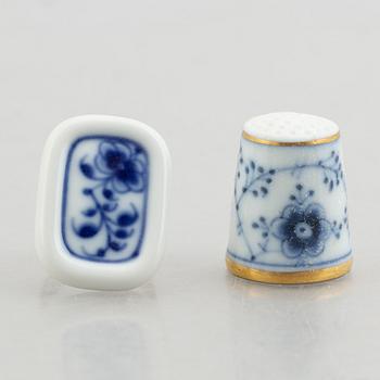 A group of seven table accessories and two accessories, porcelain, "Blue Fluted" / "Musselmalet", Royal Copenhagen.