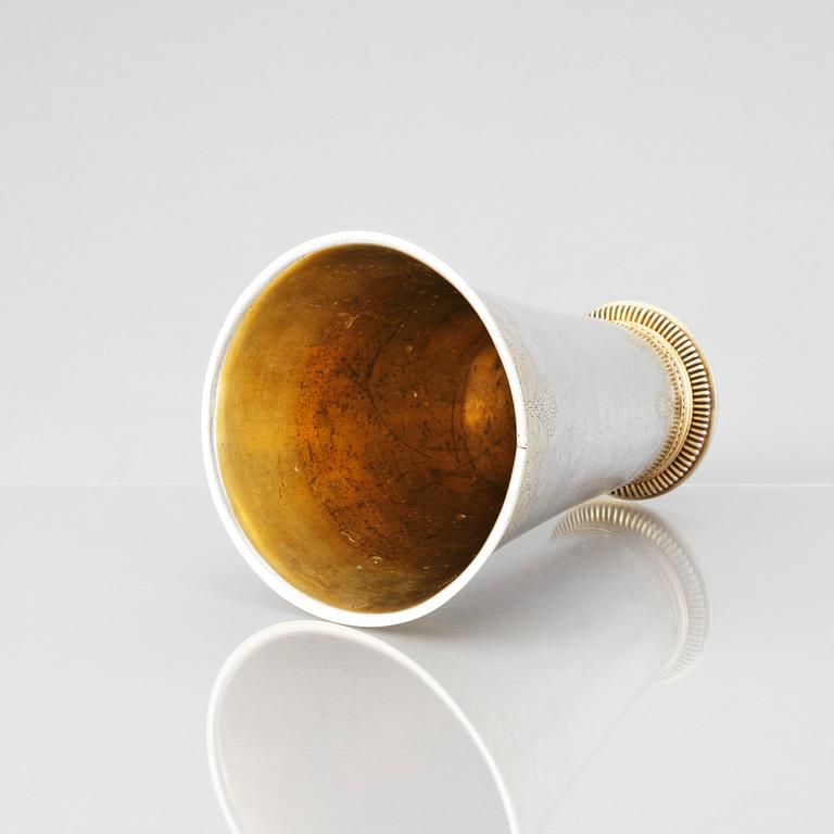 A Swedish 18th Century parcel-gilt silver beaker, mark of Isak Sauer, Stockholm 1751.