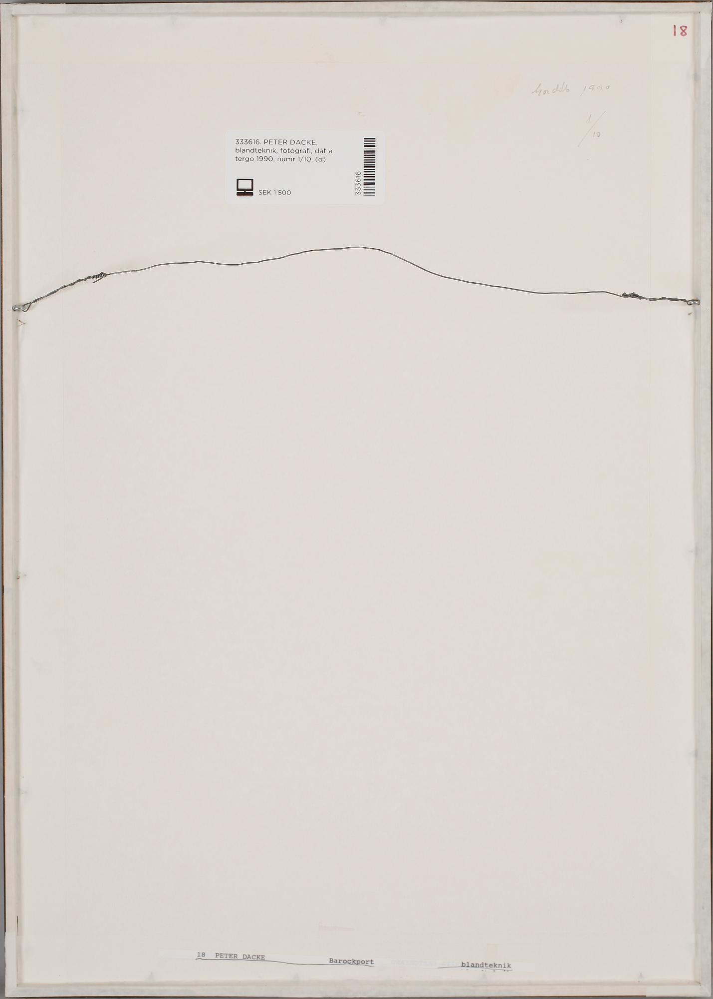 PETER DACKE, blandteknik, fotografi, dat a tergo 1990, numr 1/10.