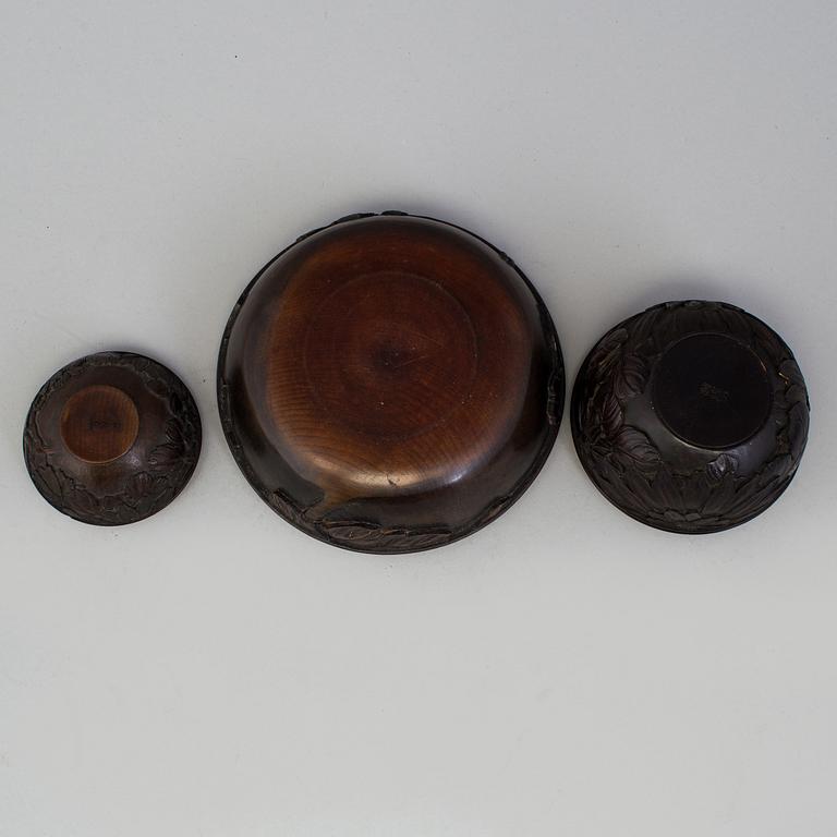 Three Japanese wooden boxes with covers, early 20th Century.