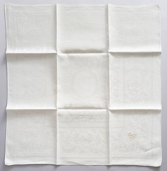 Two linnen table cloths and ten linnen napkins, Sweden, late 19th century.