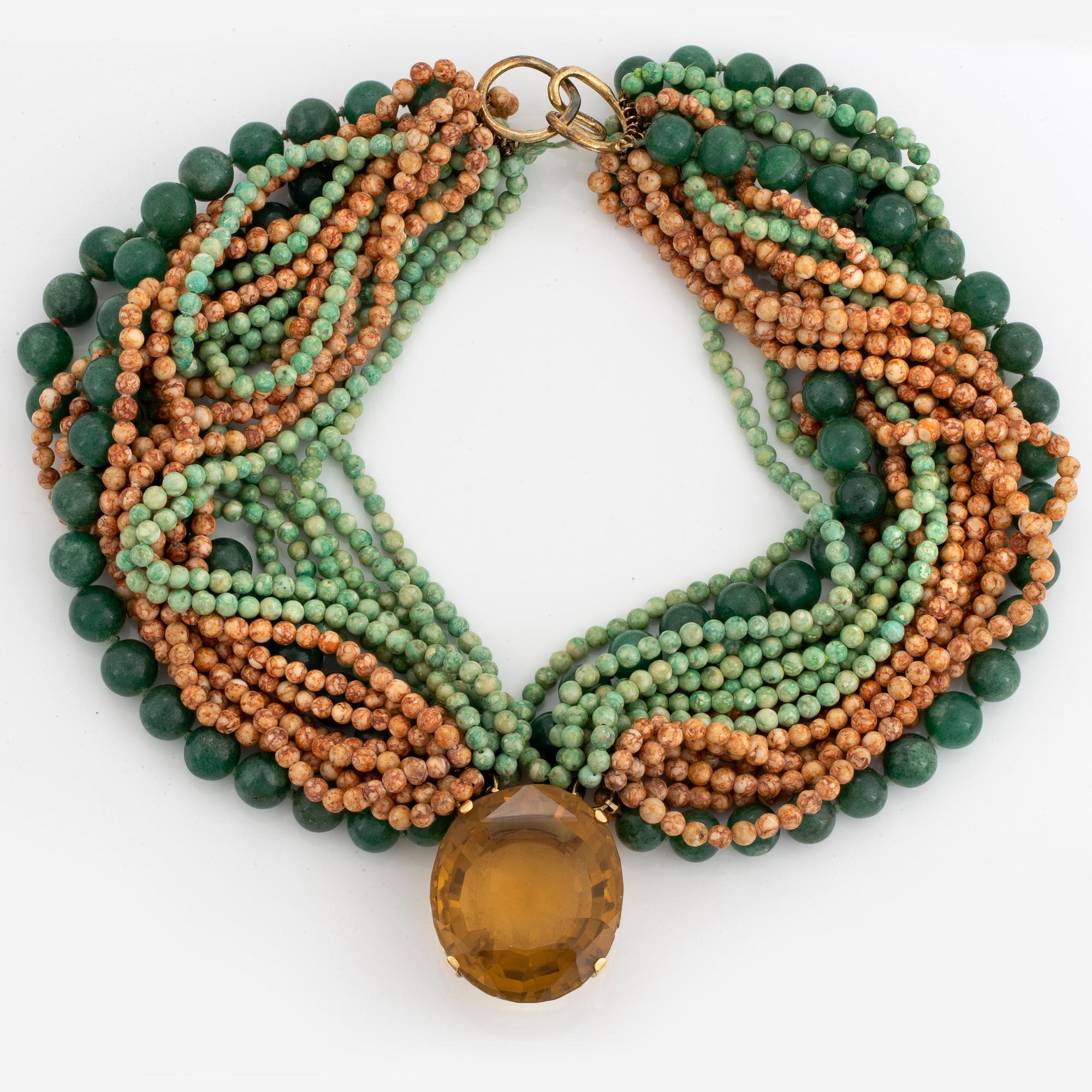 Stone bead necklace, clasp Engelbert, 18K gold with large citrine.