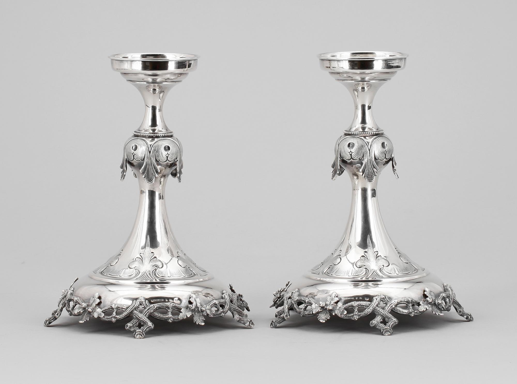 LJUSSTAKAR, ett par, silver, Lars Larsson & Co, Göteborg 1870. Tot vikt 540g.
