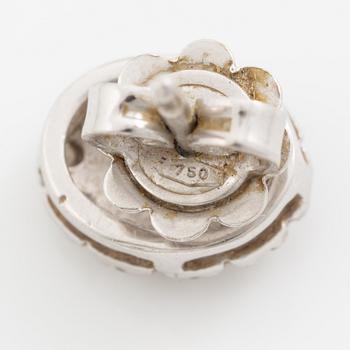 Earrings, a pair of 18K white gold set with dark sapphires and small brilliant-cut diamonds.