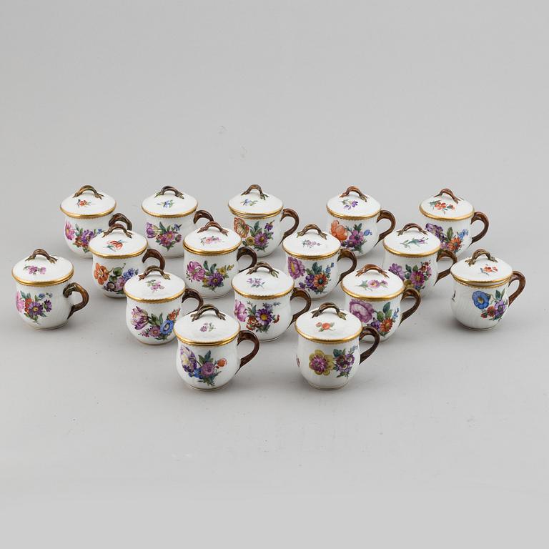 A set of 16 Royal Copenhagen custard cups with covers, Denmark, 20th Century.