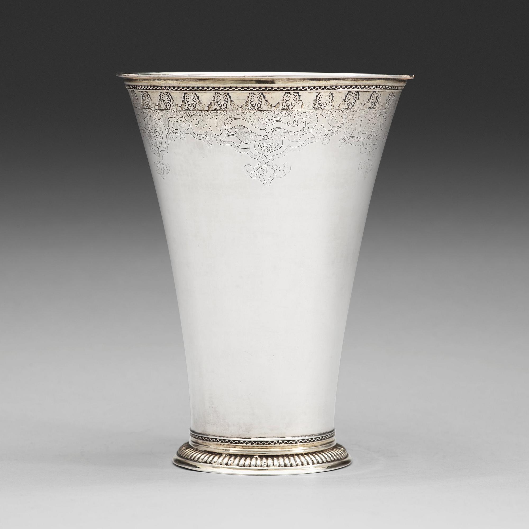A Swedish 18th century parcel-gilt beaker, mark of Lorentz Stabeus, Stockholm 1752.