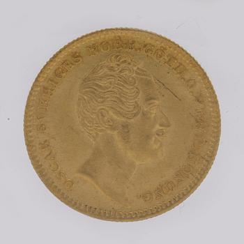 A Swedish 1 Dukat in gold, with the Swedish and Norwegian King Oscar I, 1847/4.