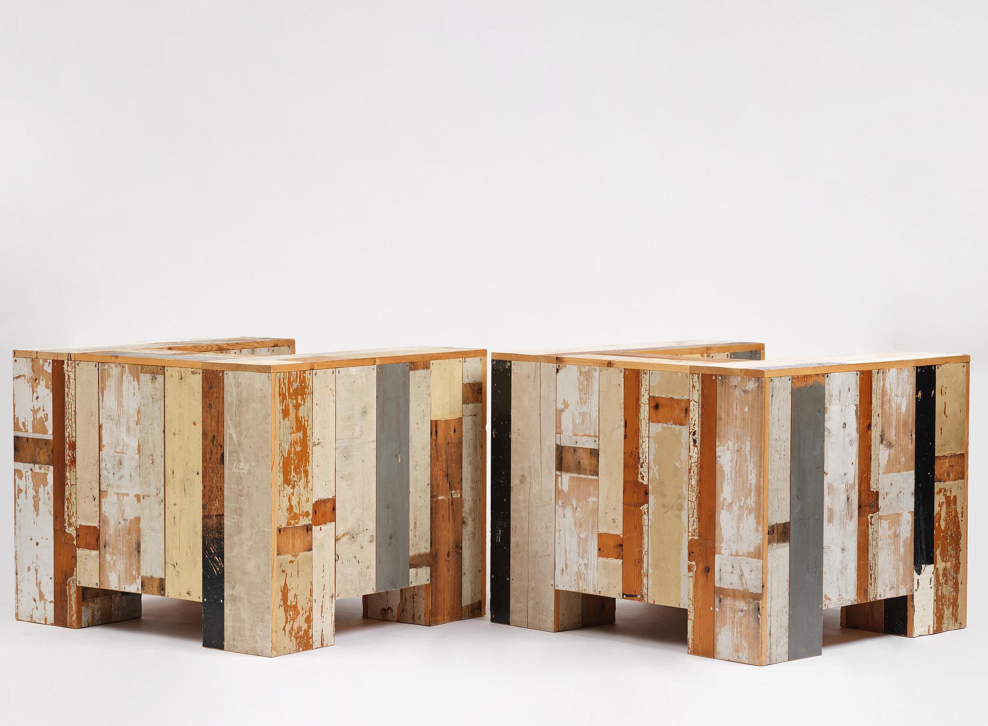 Piet Hein Eek, Armchairs, a pair, “Large Scrapwood Chair”, the Netherlands, after 2008.