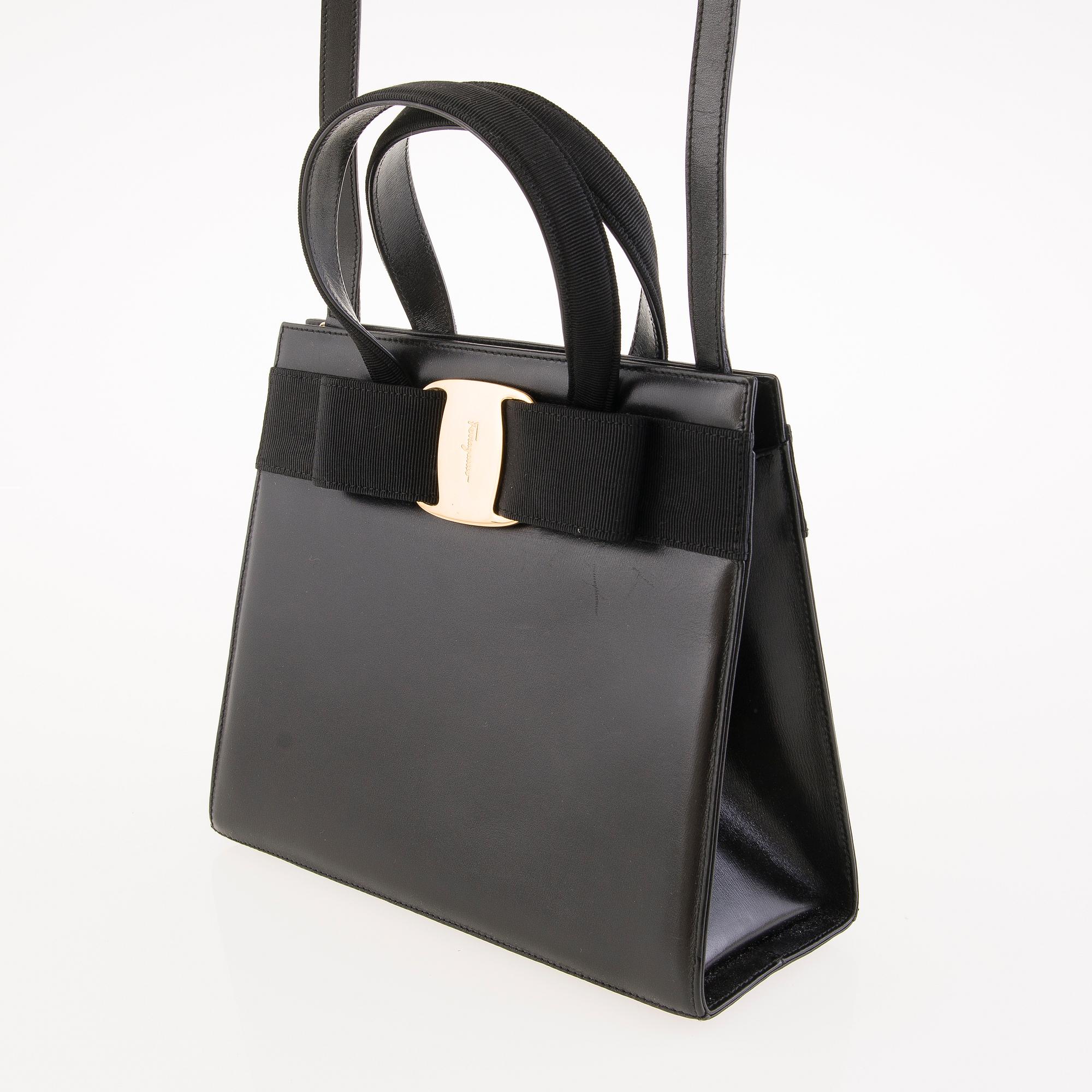 Salvatore Ferragamo, Vara Bow Black Leather and Ribbon Handbag.