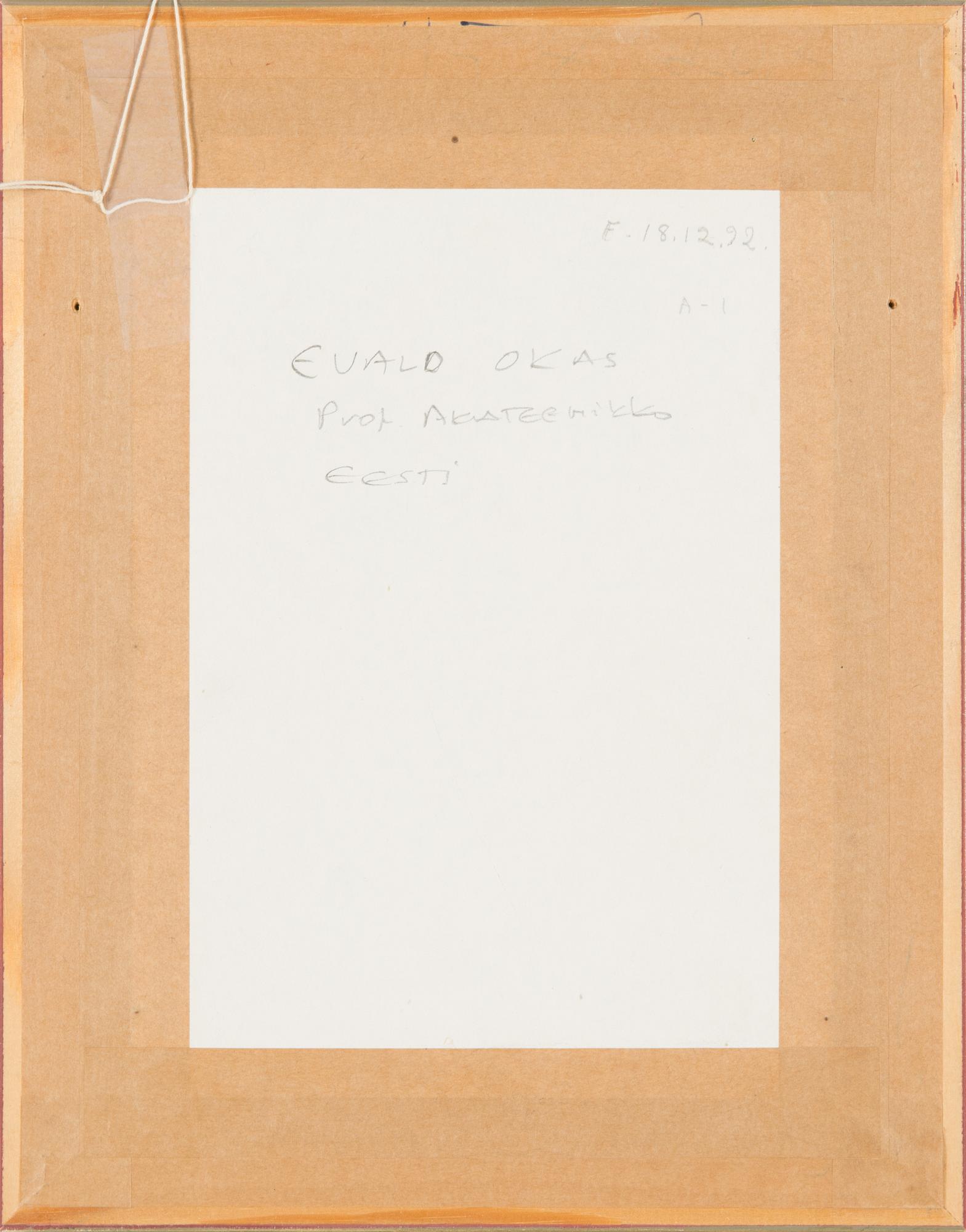 Evald Okas, sekatekniikka paperille, signeerattu ja päivätty 1991.