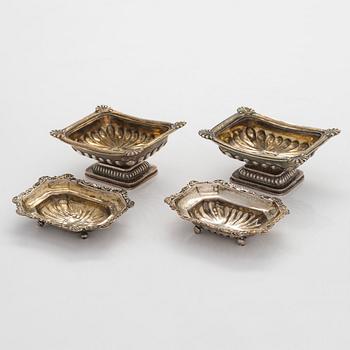 Two pairs of parcel-gilt salt cellars, latter half of the 19th century.