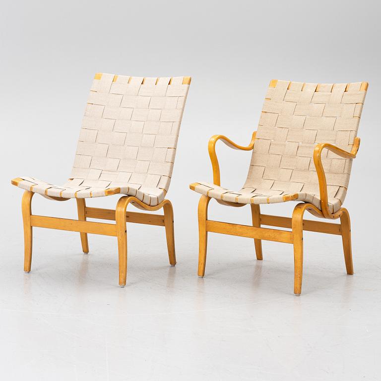 Bruno Mathsson, a matched pair of 'Eva' easy chairs, Firma Karl Mathsson, Värnamo, 1961.