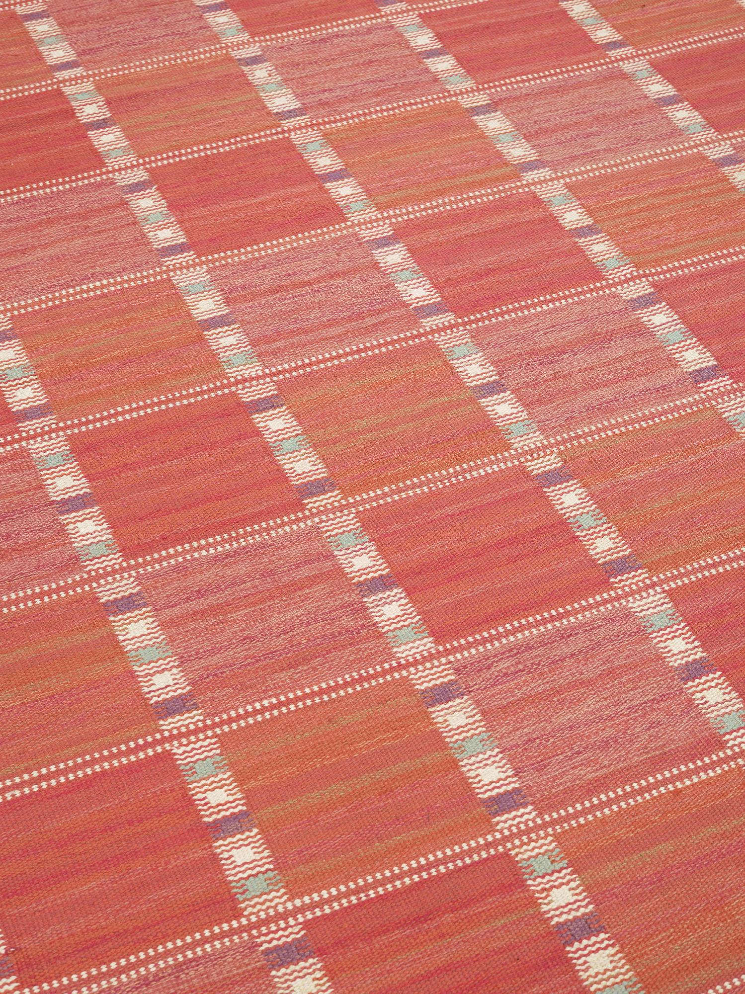 BARBRO NILSSON, a carpet, flat weave, 232 x 168,5 cm, "Falurutan, röd Borås", signed AB MMF BN.