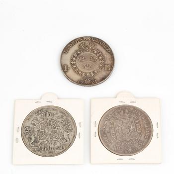 3 silver coins, Karl XIV JOHAN, GUSTAV III, KARL XV.