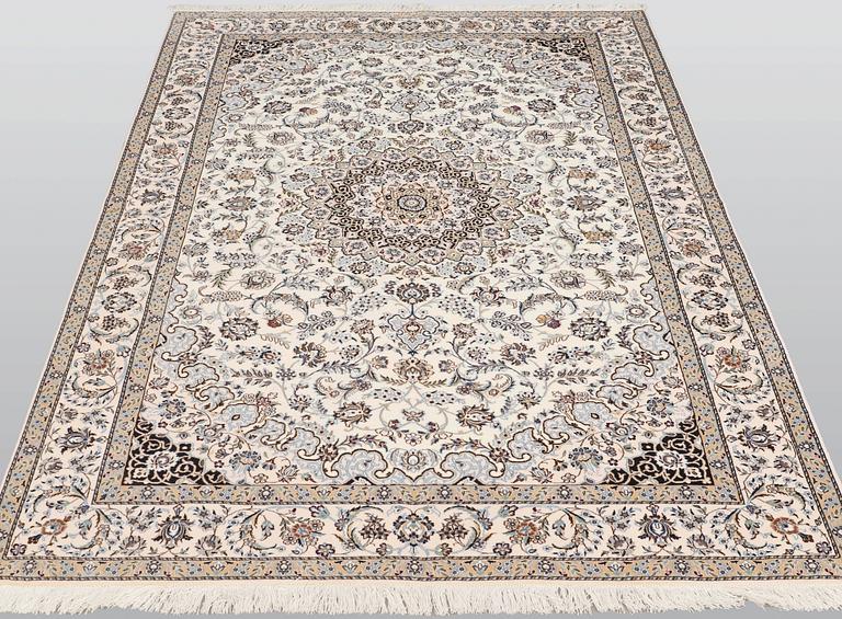 A part silk Nain carpet, so called 6 LAA, signed Akhavan, c 240 x 154 cm.