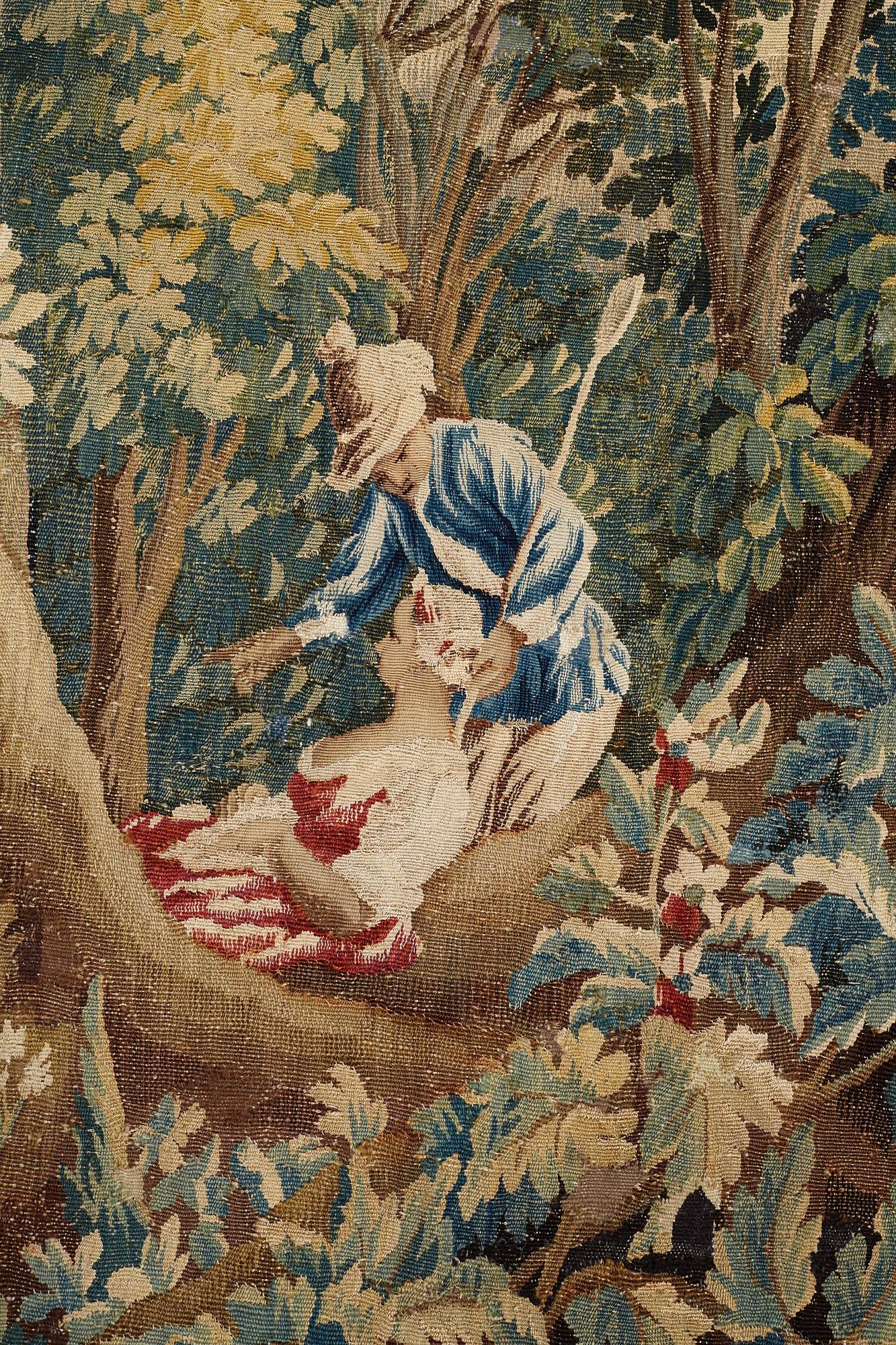 VÄVD TAPET, "Pastoral scen", gobelängteknik, ca 275,5-278,5 x 407 cm, Aubusson, Frankrike omkring 1700-talets mitt.