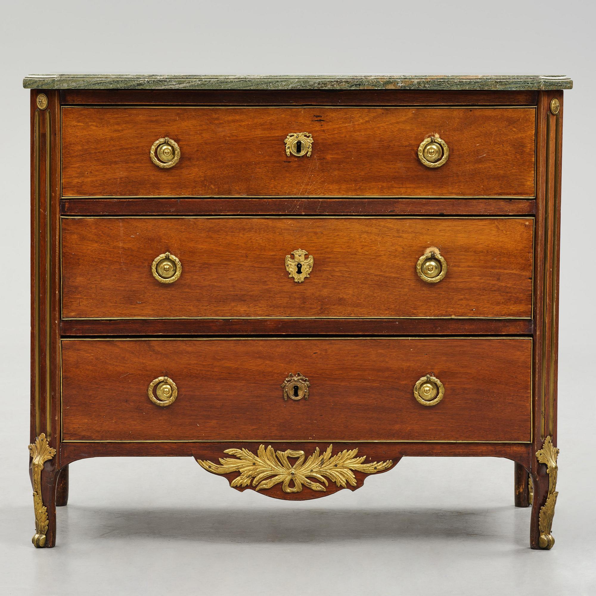 A Gustavian mahogany commode attributed to N. Dahlin (master in Stockholm 1761-87).