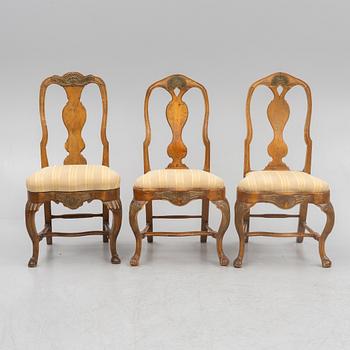 A set of six similar rococo chairs, 18th century.