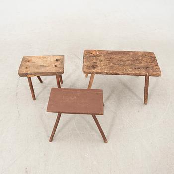 A set of three wooden stolls 20th century.