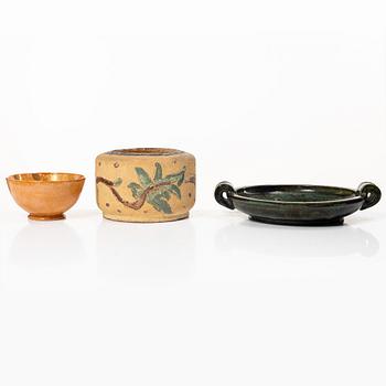 Wilhelm Kåge, a ceramic bowl, vase and dish, Gustavsberg, Sweden, 1927-29.
