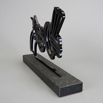 CARL FREDRIK REUTERSWÄRD, culpture, black painted steel on base of stone, signed CFR and numbered 2/50.