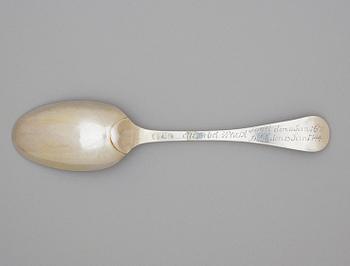 A Swedish 18th century pacel-gilt spoon, marks of Petter Julin, Köping 1744.