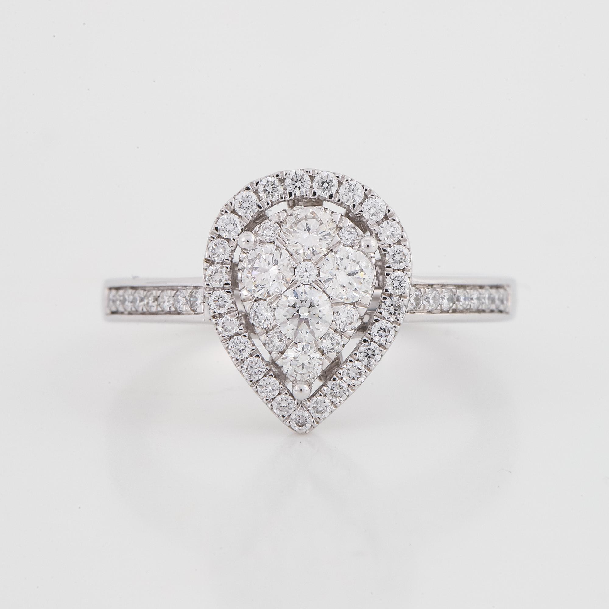 Drop shaped brilliant-cut diamond ring.