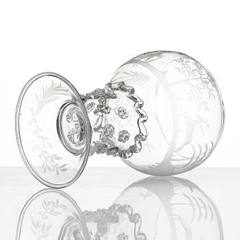 A lidded and engraved roemer from Kungsholms glasbruk, first part of the 18th century.