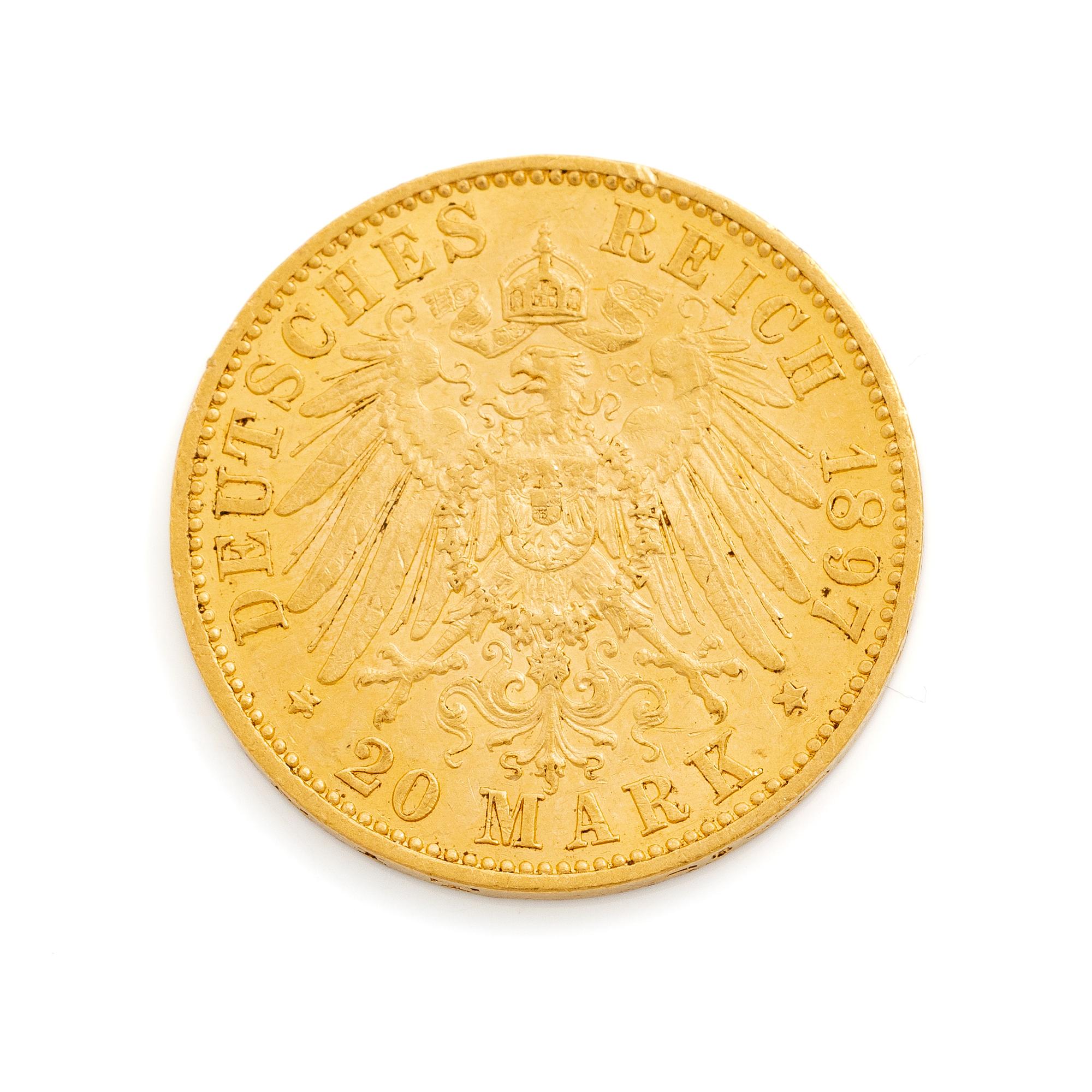 Gold coin, Germany, Wilhelm II, 20 marks, Germany 1897.