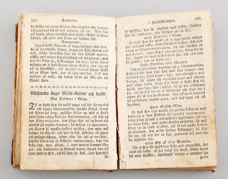 BOK: Hjelpreda i Hushållningen för unga fruentimmer av C Warg, tionde upplagan, 1795.