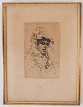 ANDERS ZORN, etching (III state of III), 1884, signed in pencil.