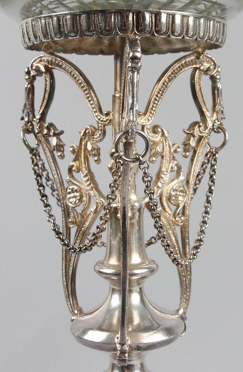 UPPSATSSKÅL, empirestil, nysilver och glas, 1800/1900-tal.