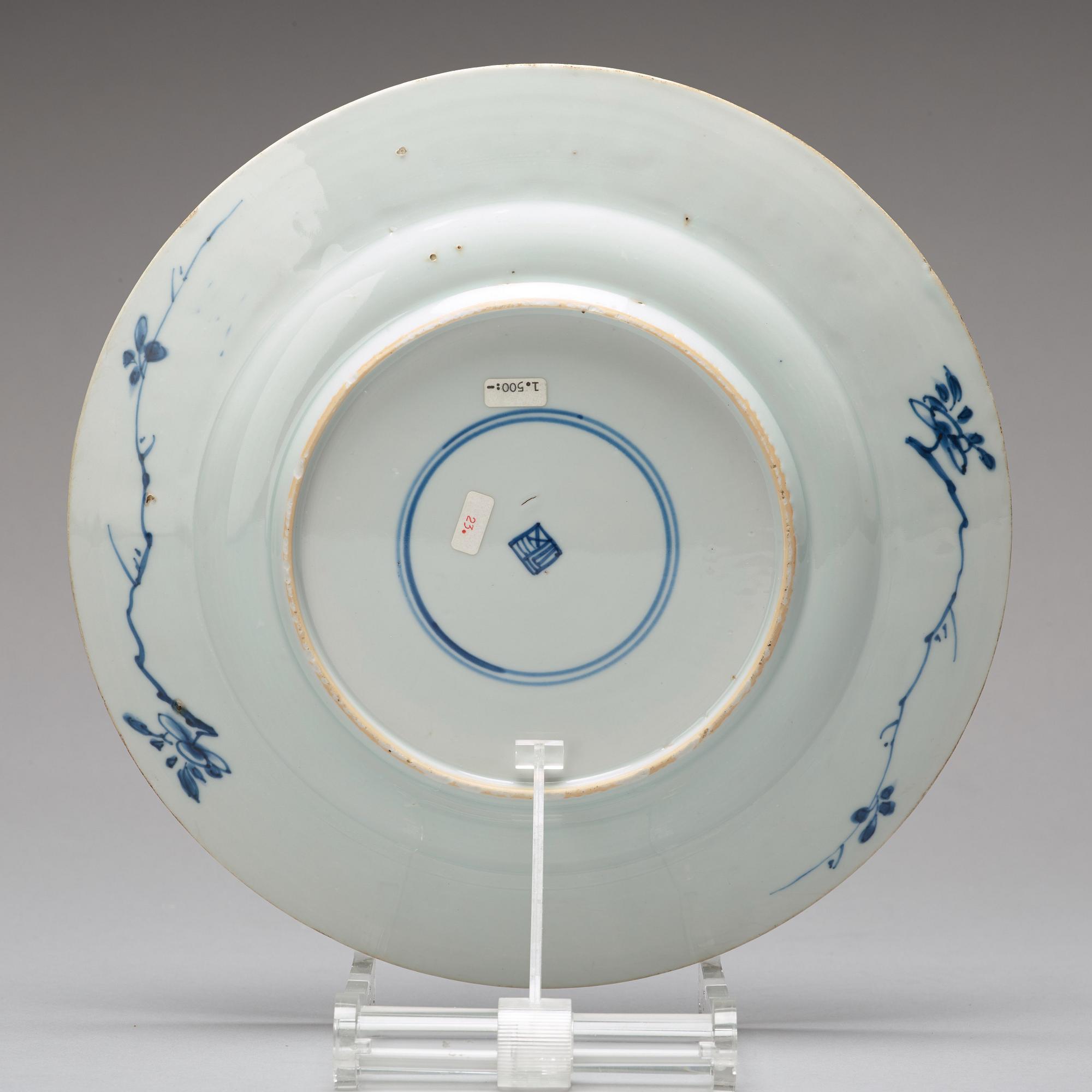 A group of six blue and white dishes, Qing dynasty, Kangxi (1662-1722).