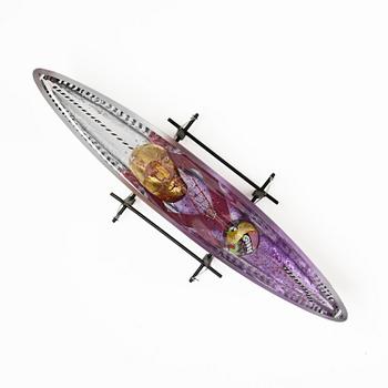 Bertil Vallien, unik skulptur, båt, "Voyage XVII", sandgjutet glas, Kosta Boda.