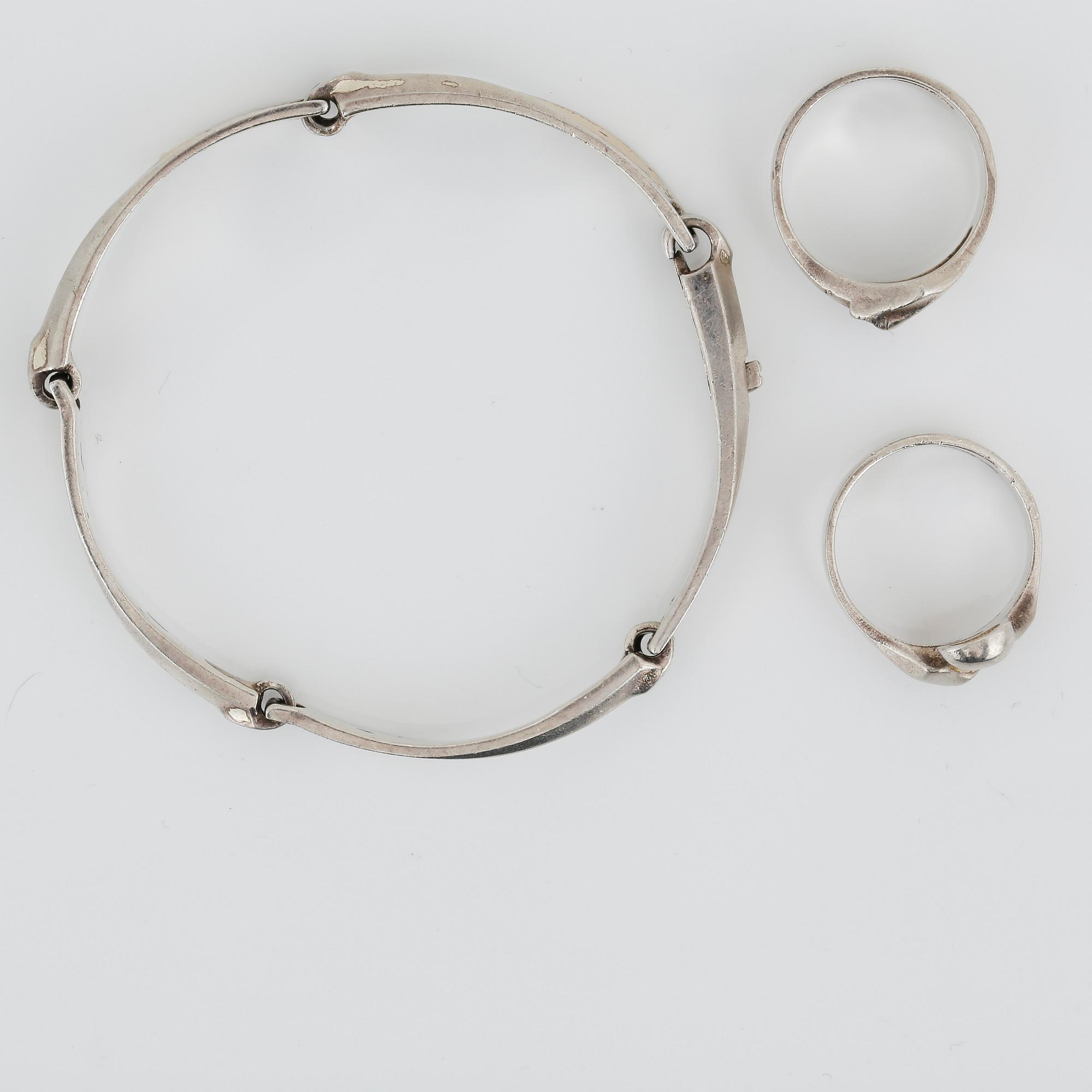 ARMBAND samt 2 RINGAR, sterling silver, Lapponia, Finland, daterad 1984, 1980 och 1985 respektive. Vikt ca 27,42 g.