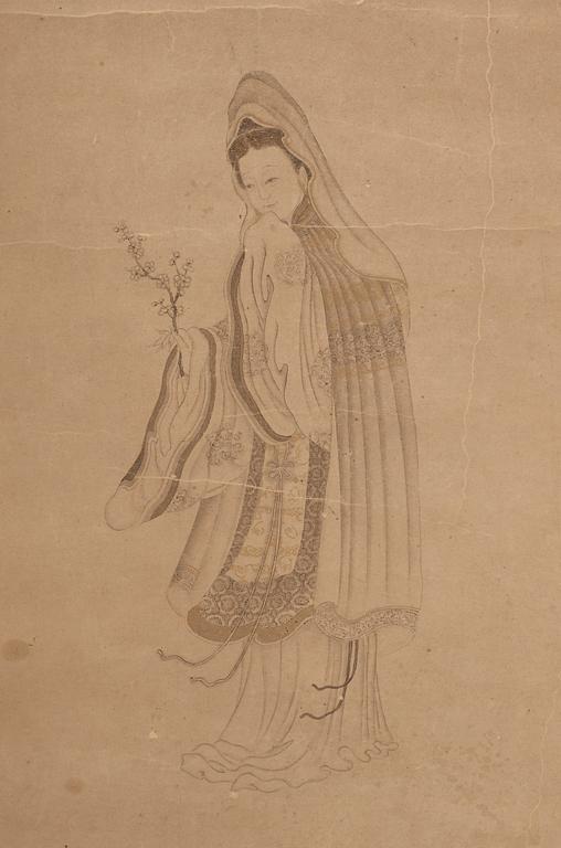 MÅLNING, föreställande Guanyin, tillskriven Gai Qi (1774-1829).