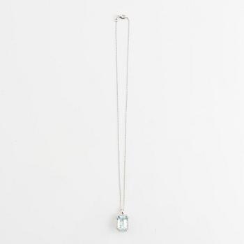 Aquamarine and brilliant cut diamond necklace.