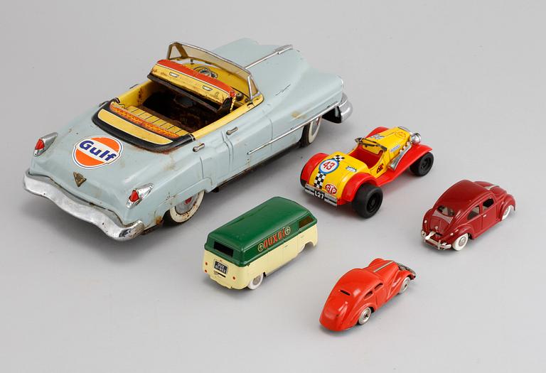 PARTI LEKSAKER, bilar, 5 stycken, 1900-talets mitt.