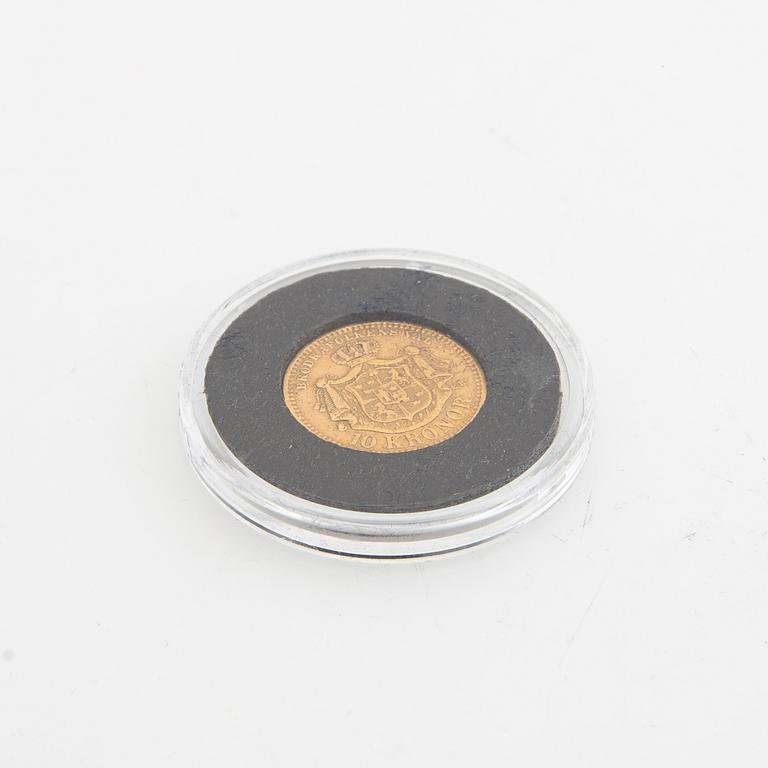 Guldmynt Sverige, Oscar II 10 kr, 1895.