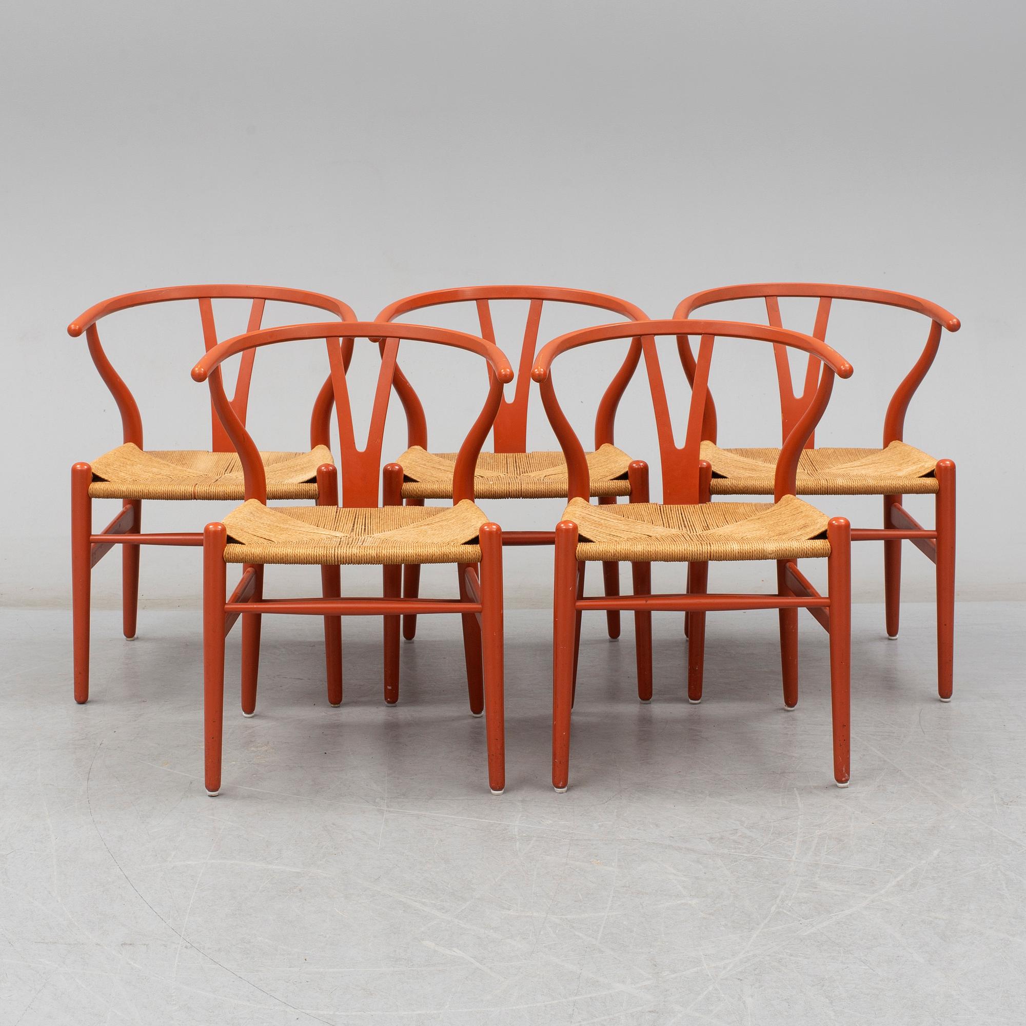 HANS J WEGNER, stolar, 5 stycken, "Y-stolen" Carl Hansen & Son, Danmark. 1900-talets andra hälft.