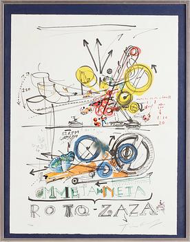 Jean Tinguely · JEAN TINGUELY, Färglitografi/collage, signerad o numrerad 621/999.