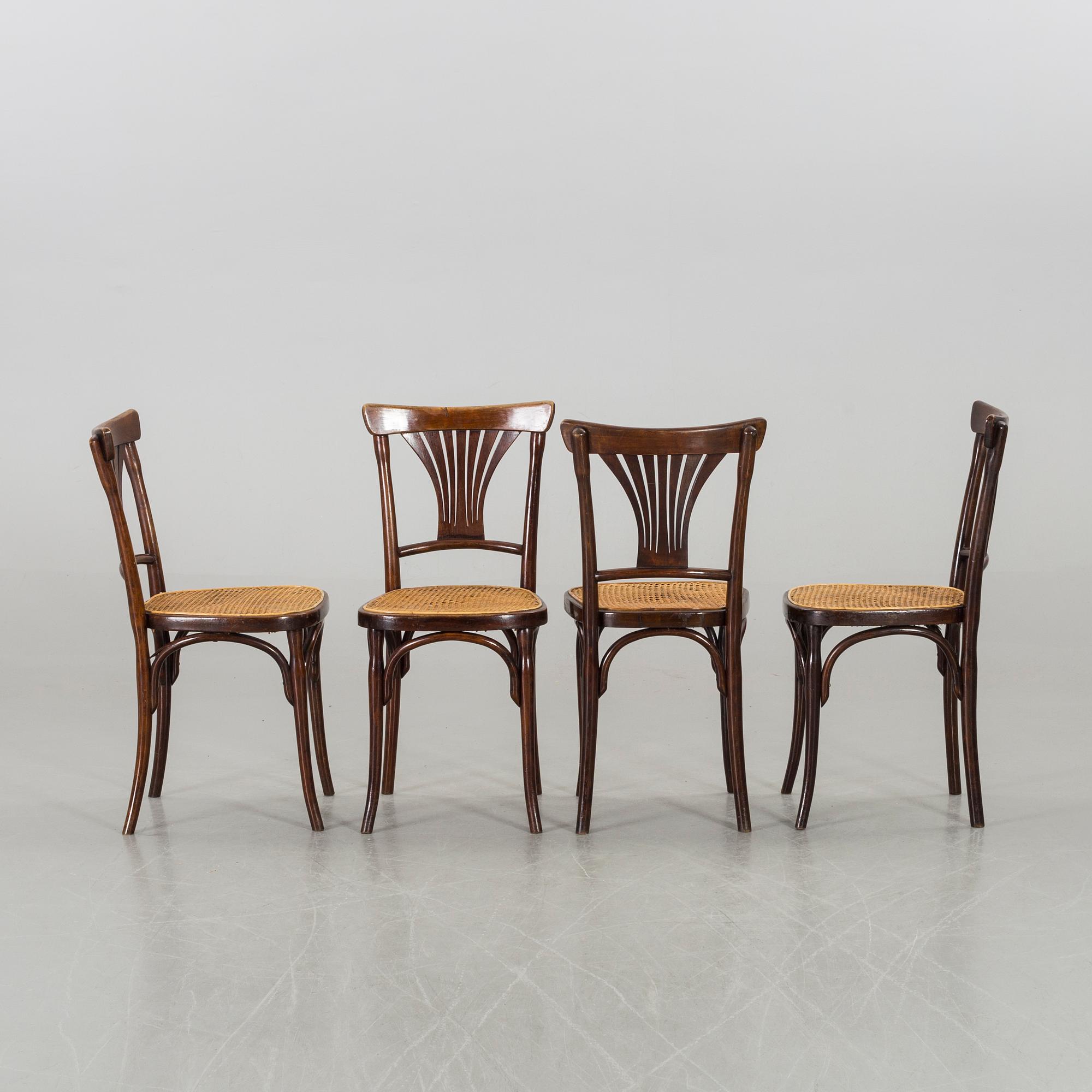 A SET OF FOUR BENTWOOD  CHAIRS J&J KOHN AUSTRIA.